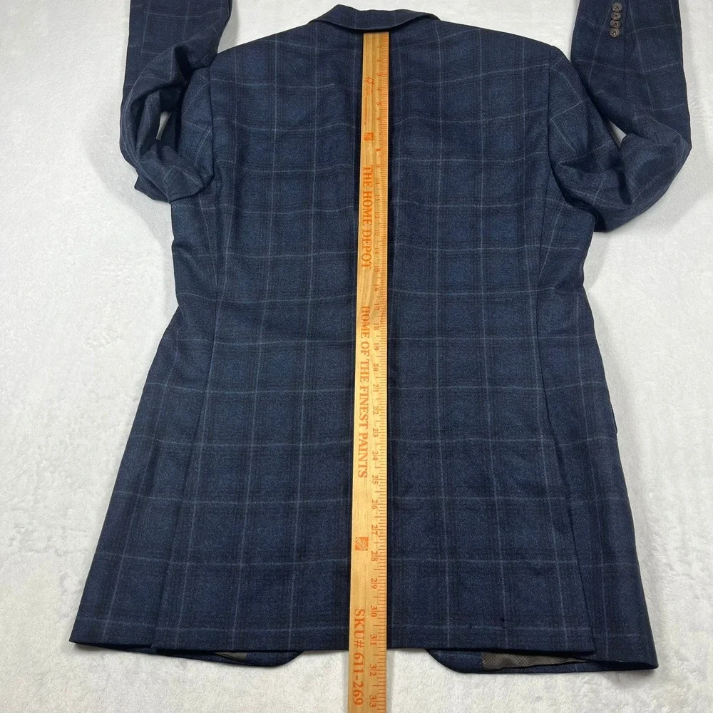Cremieux Loro Piana Wool Blazer Sport Coat Mens 40L Blue Windowpane *Flaw